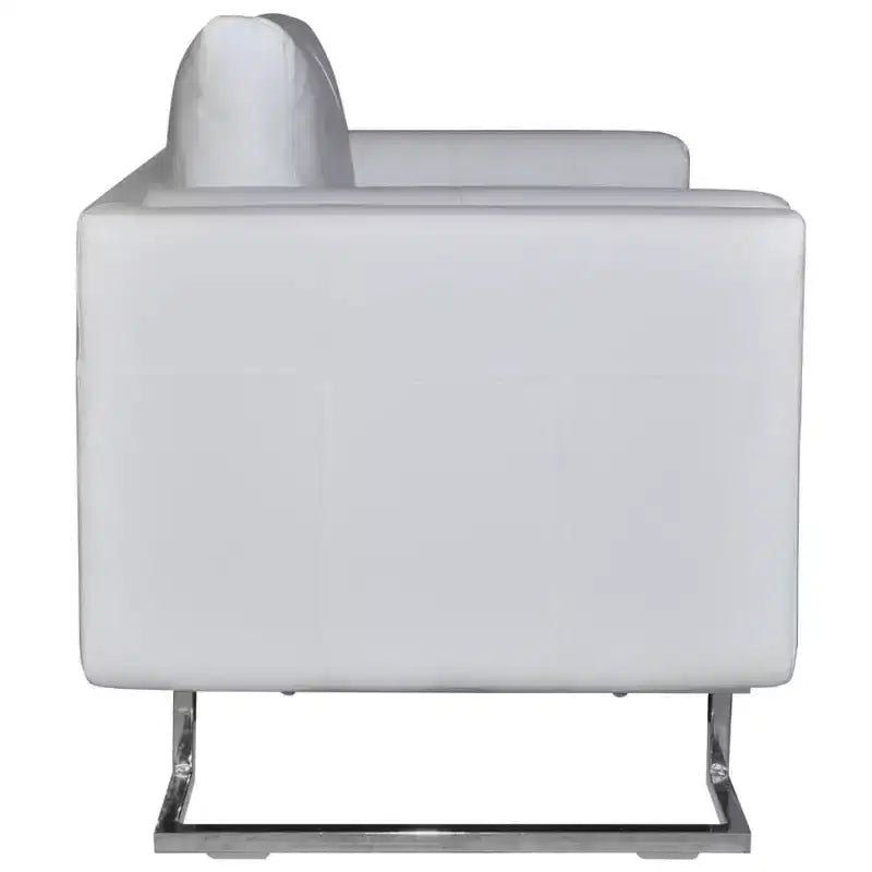 vidaXL Fauteuil cube scandinave-moderne, revêtement cuir blanc, cadre en bois massif avec pieds chromés - Blanc
