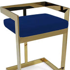 Chaise de bar HomeRoots 26, hauteur comptoir, dossier bas, en métal et velours, bleue et dorée