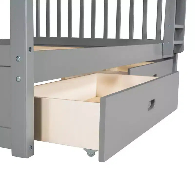 Lit superposé Okak complet sur complet avec échelle, 2 tiroirs et garde-corps de sécurité, lits superposés en bois massif pour enfants, filles, garçons, facile à assembler
