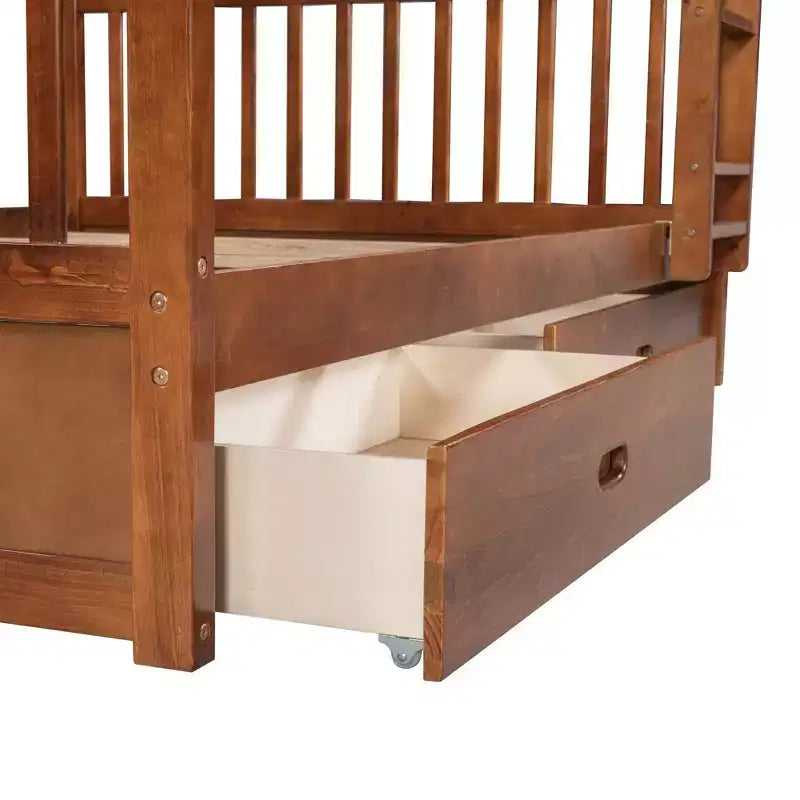 Lit superposé Okak complet sur complet avec échelle, 2 tiroirs et garde-corps de sécurité, lits superposés en bois massif pour enfants, filles, garçons, facile à assembler
