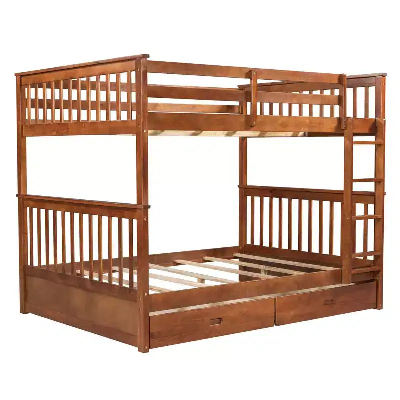 Lit superposé Okak complet sur complet avec échelle, 2 tiroirs et garde-corps de sécurité, lits superposés en bois massif pour enfants, filles, garçons, facile à assembler