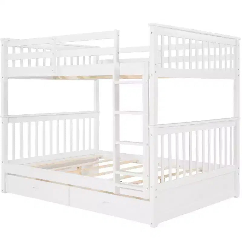 Lit superposé Okak complet sur complet avec échelle, 2 tiroirs et garde-corps de sécurité, lits superposés en bois massif pour enfants, filles, garçons, facile à assembler