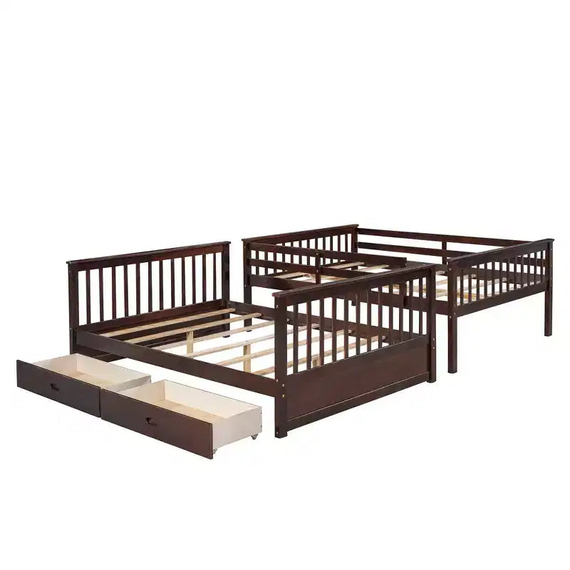 Lit superposé Okak complet sur complet avec échelle, 2 tiroirs et garde-corps de sécurité, lits superposés en bois massif pour enfants, filles, garçons, facile à assembler