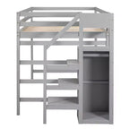 Okak Lit superposé double avec armoire de rangement intégrée Lit mezzanine avec escalier et garde-corps de sécurité en bois massif pour enfants et adolescents, facile à assembler