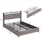 Cadre de lit plateforme Okak Full/Queen/King avec tête de lit de rangement, lit avec station de recharge lumineuse LED, pas besoin de sommier tapissier, lattes métalliques silencieuses