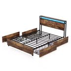 Cadre de lit plateforme Okak Full/Queen/King avec tête de lit de rangement, lit avec station de recharge lumineuse LED, pas besoin de sommier tapissier, lattes métalliques silencieuses
