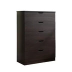 Commode de chambre à coucher rétro Okak avec 5 tiroirs en similicuir grain de bois, meuble de rangement avec glissières métalliques pour salon, couloir, entrée
