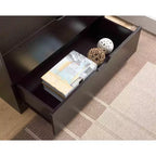 Commode de chambre à coucher rétro Okak avec 5 tiroirs en similicuir grain de bois, meuble de rangement avec glissières métalliques pour salon, couloir, entrée