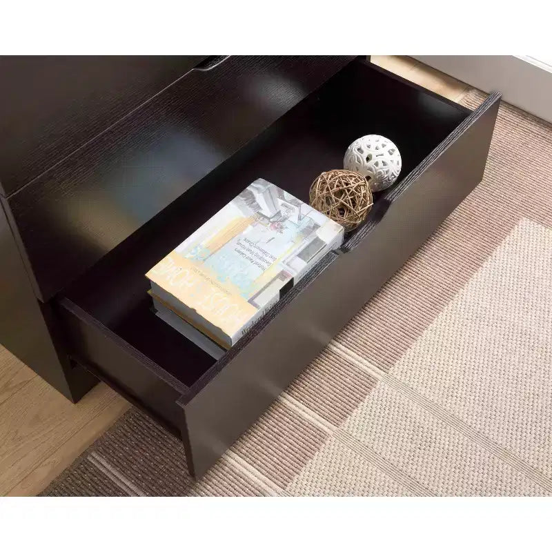 Commode de chambre à coucher rétro Okak avec 5 tiroirs en similicuir grain de bois, meuble de rangement avec glissières métalliques pour salon, couloir, entrée