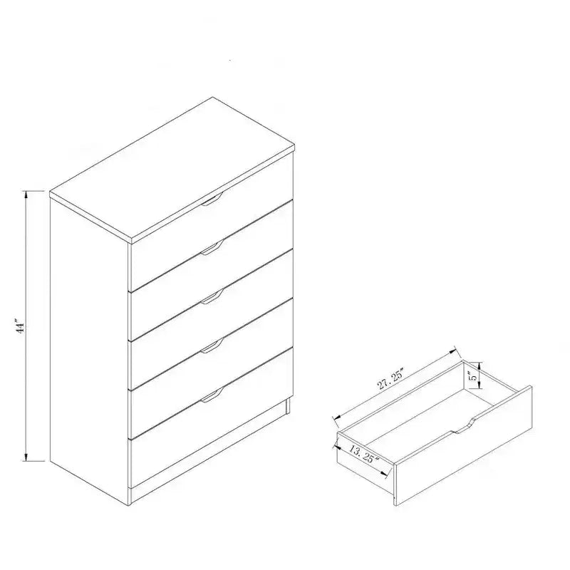 Commode de chambre à coucher rétro Okak avec 5 tiroirs en similicuir grain de bois, meuble de rangement avec glissières métalliques pour salon, couloir, entrée