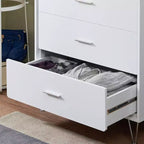 Commode de chambre à coucher rétro Okak avec 5 tiroirs en similicuir grain de bois, meuble de rangement avec glissières métalliques pour salon, couloir, entrée