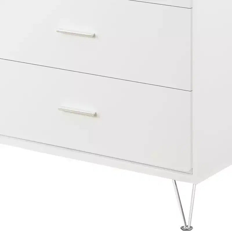 Commode de chambre à coucher rétro Okak avec 5 tiroirs en similicuir grain de bois, meuble de rangement avec glissières métalliques pour salon, couloir, entrée