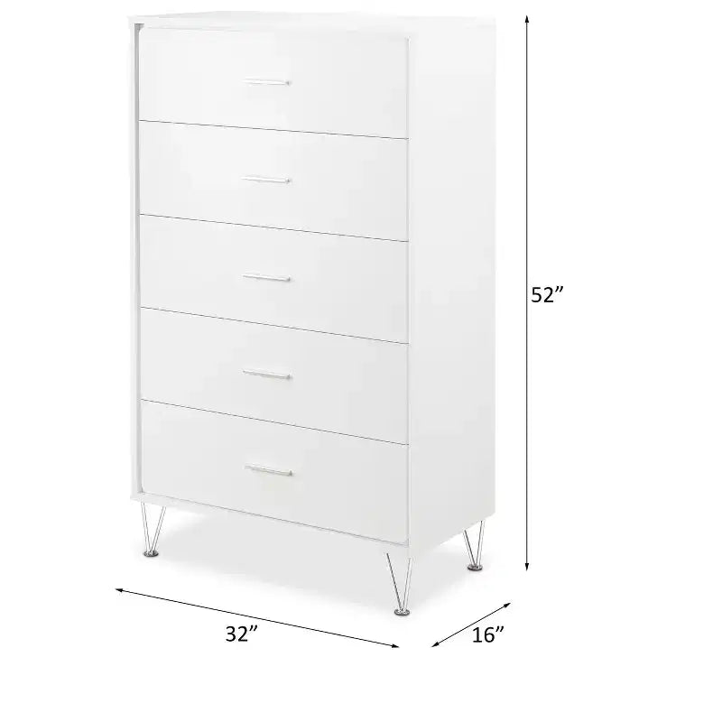 Commode de chambre à coucher rétro Okak avec 5 tiroirs en similicuir grain de bois, meuble de rangement avec glissières métalliques pour salon, couloir, entrée