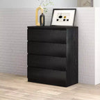Commode de chambre à coucher rétro Okak avec 5 tiroirs en similicuir grain de bois, meuble de rangement avec glissières métalliques pour salon, couloir, entrée