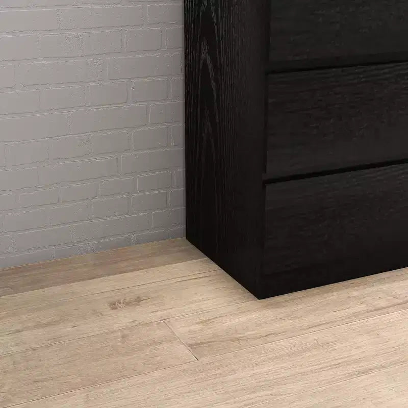 Commode de chambre à coucher rétro Okak avec 5 tiroirs en similicuir grain de bois, meuble de rangement avec glissières métalliques pour salon, couloir, entrée