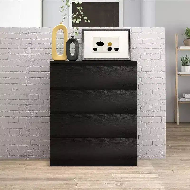 Commode de chambre à coucher rétro Okak avec 5 tiroirs en similicuir grain de bois, meuble de rangement avec glissières métalliques pour salon, couloir, entrée