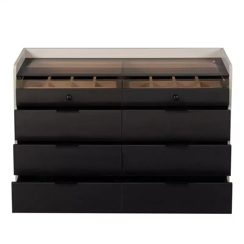 Coiffeuse Okak Bluetooth LED avec commande par application, buffet de rangement en verre trempé et coins arrondis sécurisés pour les enfants, télécommande tactile pour chambre à coucher