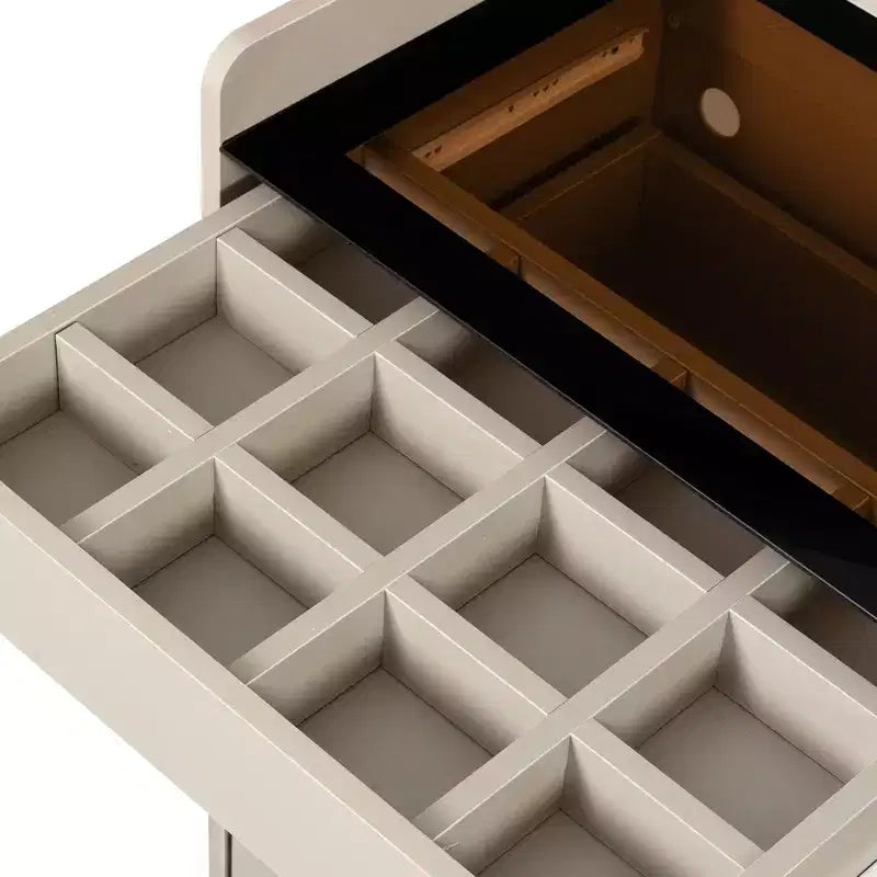 Coiffeuse Okak Bluetooth LED avec commande par application, buffet de rangement en verre trempé et coins arrondis sécurisés pour les enfants, télécommande tactile pour chambre à coucher