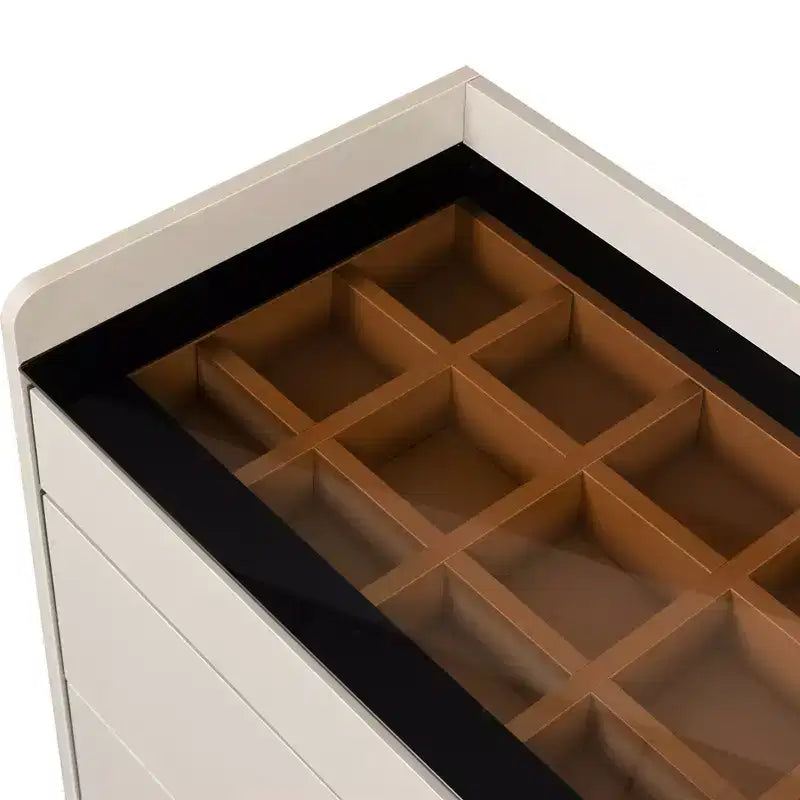 Coiffeuse Okak Bluetooth LED avec commande par application, buffet de rangement en verre trempé et coins arrondis sécurisés pour les enfants, télécommande tactile pour chambre à coucher