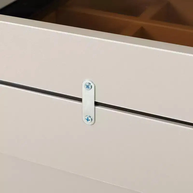 Coiffeuse Okak Bluetooth LED avec commande par application, buffet de rangement en verre trempé et coins arrondis sécurisés pour les enfants, télécommande tactile pour chambre à coucher