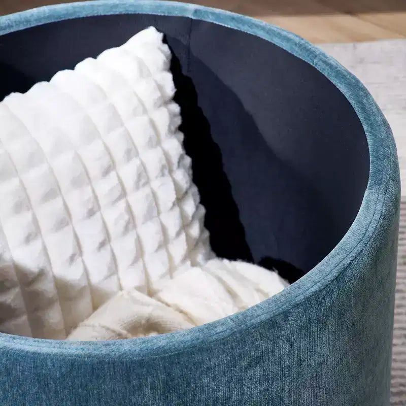 Okak Pouf de rangement rond en chenille 2 pièces, table basse avec panneau de bureau, petit tabouret repose-pieds en forme de tambour pour salon et chambre