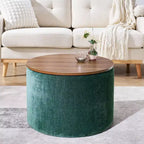 Okak Pouf de rangement rond en chenille 2 pièces, table basse avec panneau de bureau, petit tabouret repose-pieds en forme de tambour pour salon et chambre