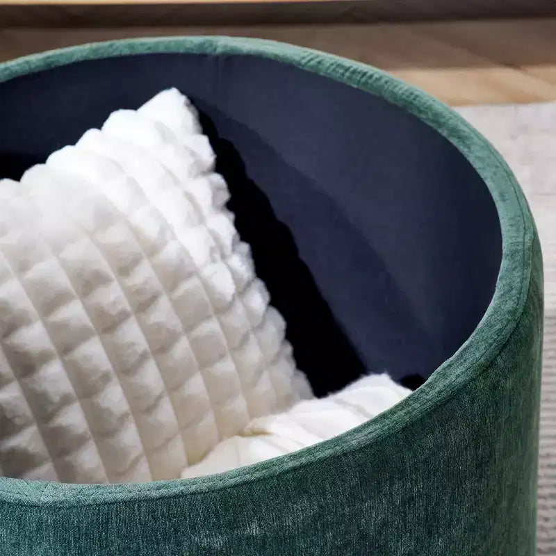 Okak Pouf de rangement rond en chenille 2 pièces, table basse avec panneau de bureau, petit tabouret repose-pieds en forme de tambour pour salon et chambre
