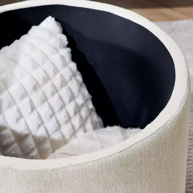 Okak Pouf de rangement rond en chenille 2 pièces, table basse avec panneau de bureau, petit tabouret repose-pieds en forme de tambour pour salon et chambre