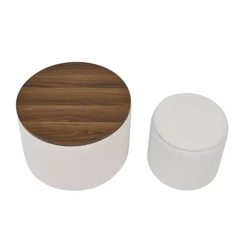 Okak Pouf de rangement rond en chenille 2 pièces, table basse avec panneau de bureau, petit tabouret repose-pieds en forme de tambour pour salon et chambre