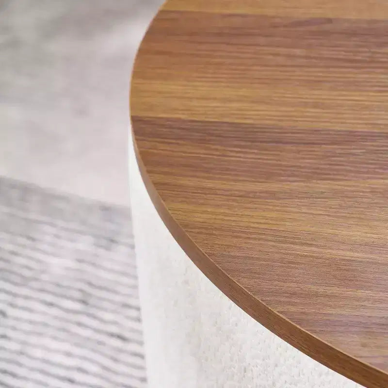 Okak Pouf de rangement rond en chenille 2 pièces, table basse avec panneau de bureau, petit tabouret repose-pieds en forme de tambour pour salon et chambre