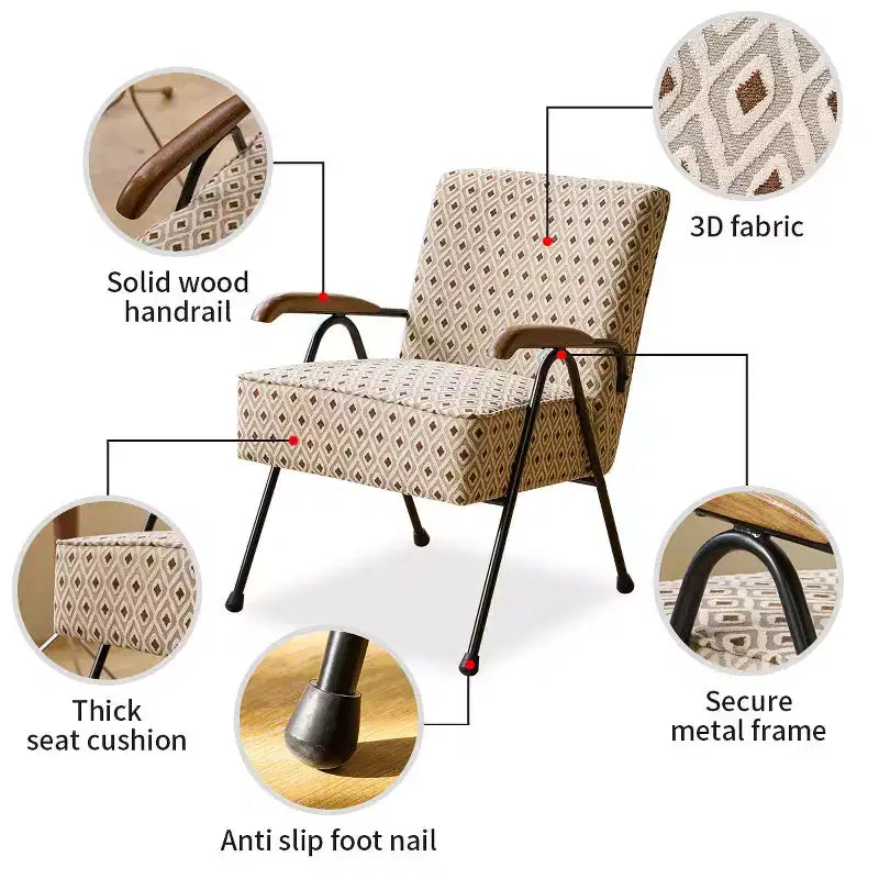Fauteuil moderne en tissu Okak, chaise de salon avec dossier haut rembourré, fauteuil avec pieds en métal pour la salle à manger, la chambre ou le bureau