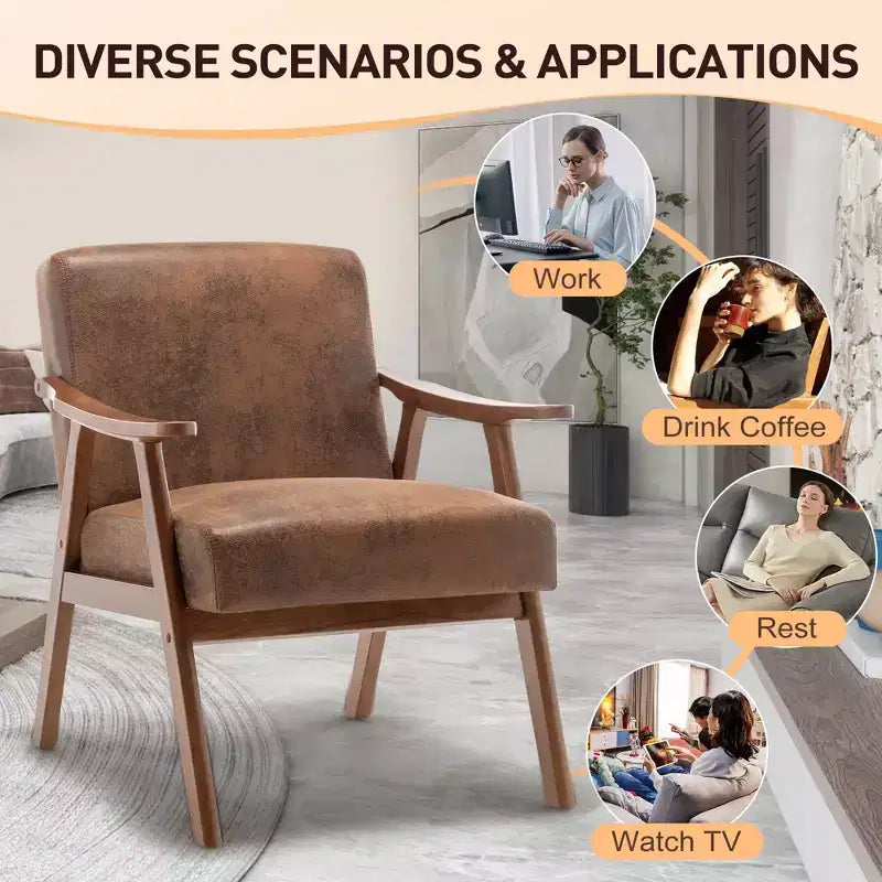 Fauteuil d'appoint Okak Leisure, fauteuil de salon avec dossier extra-épais, fauteuil à oreilles avec pieds en bois massif pour salle de lecture, chambre à coucher