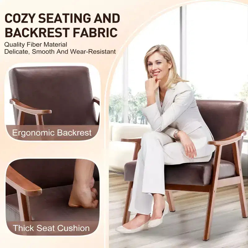 Fauteuil d'appoint Okak Leisure, fauteuil de salon avec dossier extra-épais, fauteuil à oreilles avec pieds en bois massif pour salle de lecture, chambre à coucher
