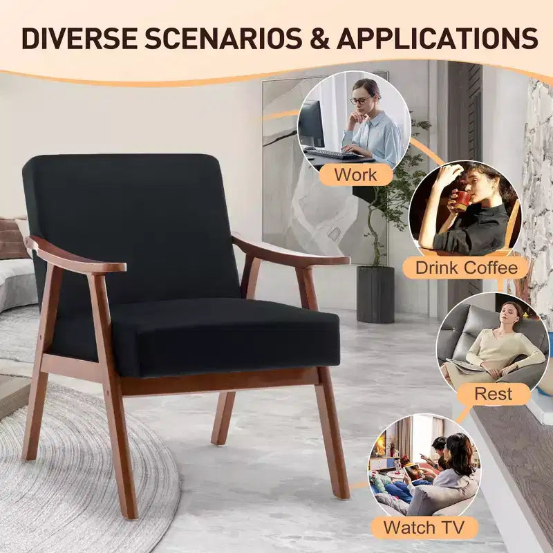 Fauteuil d'appoint Okak Leisure, fauteuil de salon avec dossier extra-épais, fauteuil à oreilles avec pieds en bois massif pour salle de lecture, chambre à coucher