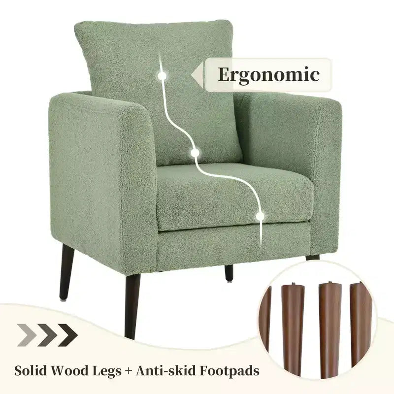 Fauteuil d'appoint en tissu Okak, chaise de lecture pour salon avec revêtement doux et oreiller, fauteuil avec pieds en bois massif pour salon ou chambre à coucher.