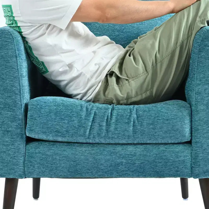 Fauteuil d'appoint en tissu Okak, chaise de lecture pour salon avec revêtement doux et oreiller, fauteuil avec pieds en bois massif pour salon ou chambre à coucher.