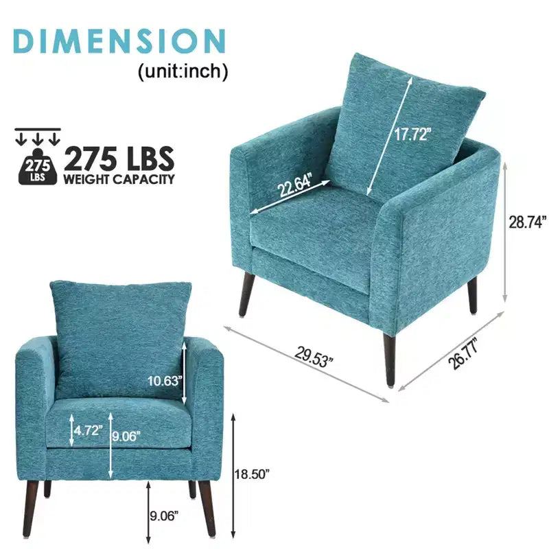 Fauteuil d'appoint en tissu Okak, chaise de lecture pour salon avec revêtement doux et oreiller, fauteuil avec pieds en bois massif pour salon ou chambre à coucher.