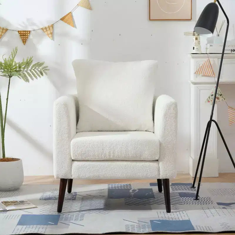 Fauteuil d'appoint en tissu Okak, chaise de lecture pour salon avec revêtement doux et oreiller, fauteuil avec pieds en bois massif pour salon ou chambre à coucher.