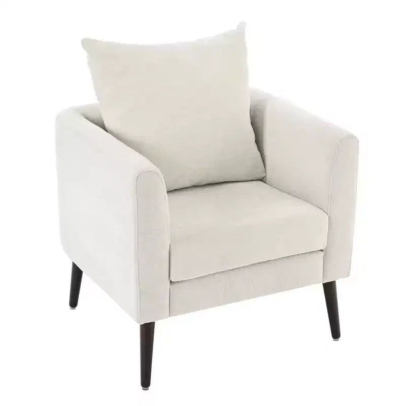 Fauteuil d'appoint en tissu Okak, chaise de lecture pour salon avec revêtement doux et oreiller, fauteuil avec pieds en bois massif pour salon ou chambre à coucher.