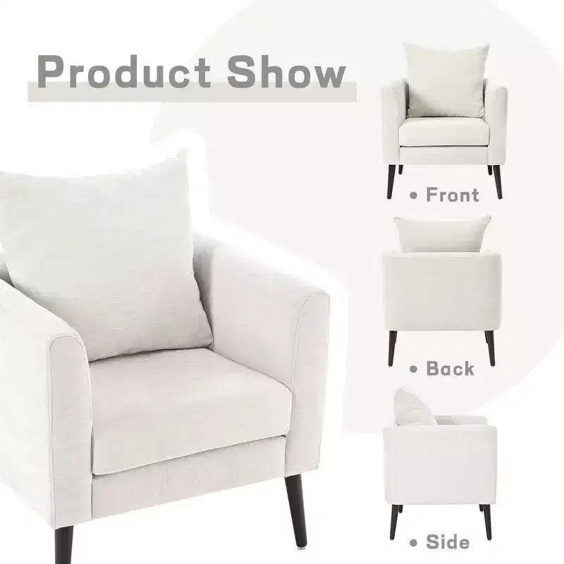 Fauteuil d'appoint en tissu Okak, chaise de lecture pour salon avec revêtement doux et oreiller, fauteuil avec pieds en bois massif pour salon ou chambre à coucher.