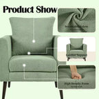Fauteuil d'appoint en tissu Okak, chaise de lecture pour salon avec revêtement doux et oreiller, fauteuil avec pieds en bois massif pour salon ou chambre à coucher.