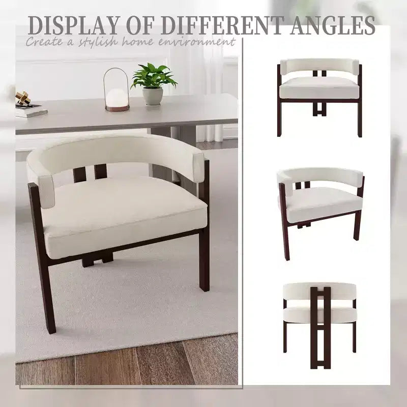 Okak Chaise de salle à manger élégante, lot de 2 fauteuils d'appoint avec coussin en tissu Teddy, chaise de salle à manger à 3 pieds ouverts pour salon, chambre à coucher