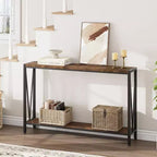 Table console de 109 cm, design en V, table d'entrée à 2 niveaux avec rangement, table console industrielle pour entrée, salon