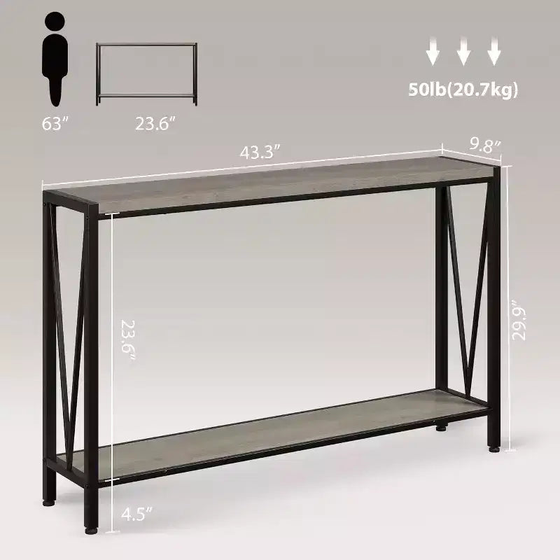 Table console de 109 cm, design en V, table d'entrée à 2 niveaux avec rangement, table console industrielle pour entrée, salon