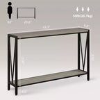 Table console de 109 cm, design en V, table d'entrée à 2 niveaux avec rangement, table console industrielle pour entrée, salon