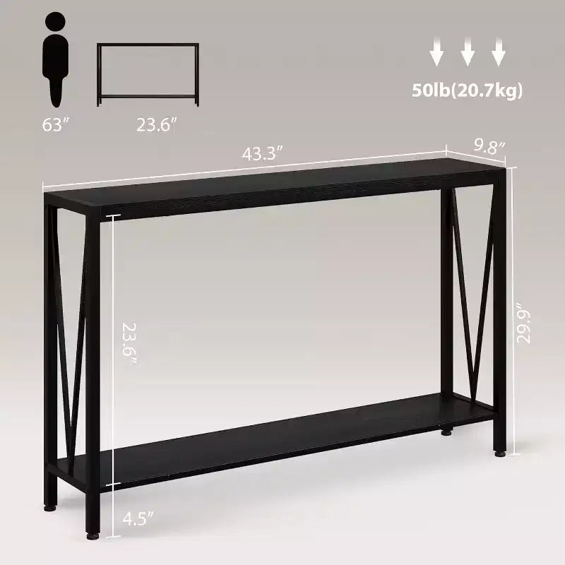 Table console de 109 cm, design en V, table d'entrée à 2 niveaux avec rangement, table console industrielle pour entrée, salon