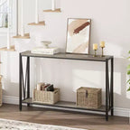 Table console de 109 cm, design en V, table d'entrée à 2 niveaux avec rangement, table console industrielle pour entrée, salon