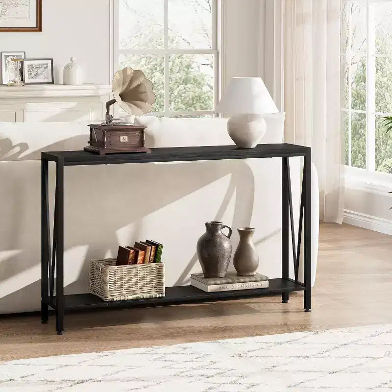 43 Console Table, V Design, 2-Tier Entryway Table with Storage, Industrial Console Table for Entryway, Living Room