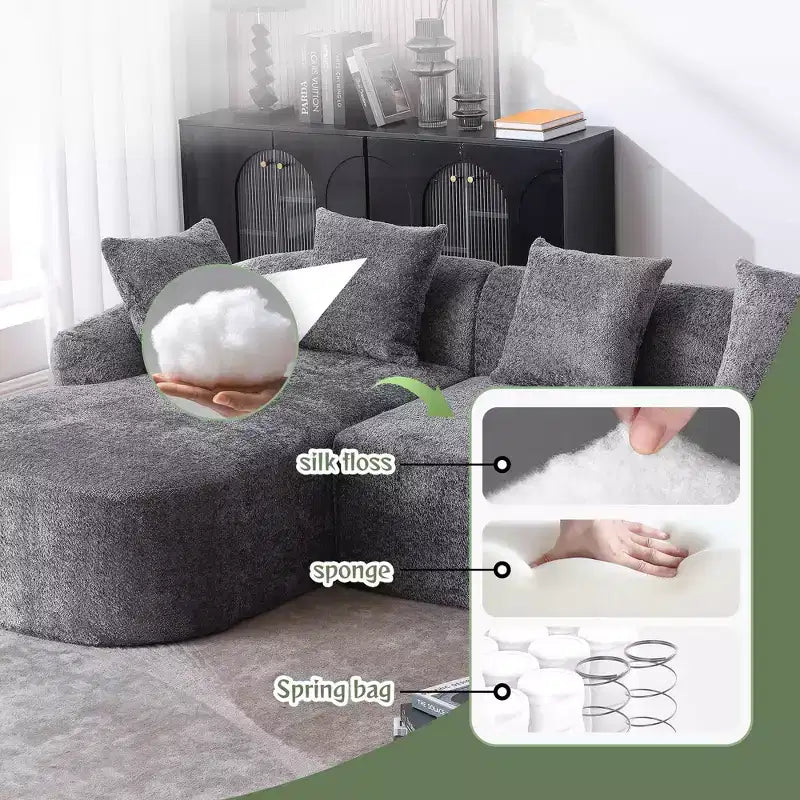 Canapé d'angle Okak Comfy en bouclette avec méridienne, canapé sectionnel minimaliste surdimensionné 3 places, convertible, assise profonde, angle gauche