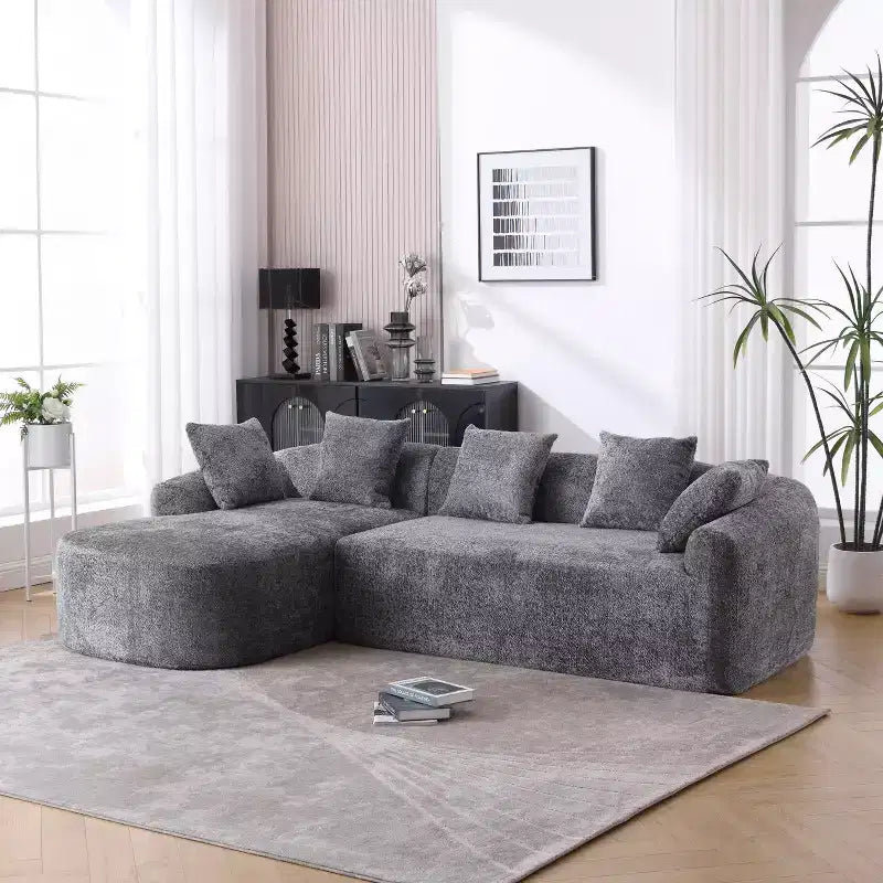 Canapé d'angle Okak Comfy en bouclette avec méridienne, canapé sectionnel minimaliste surdimensionné 3 places, convertible, assise profonde, angle gauche